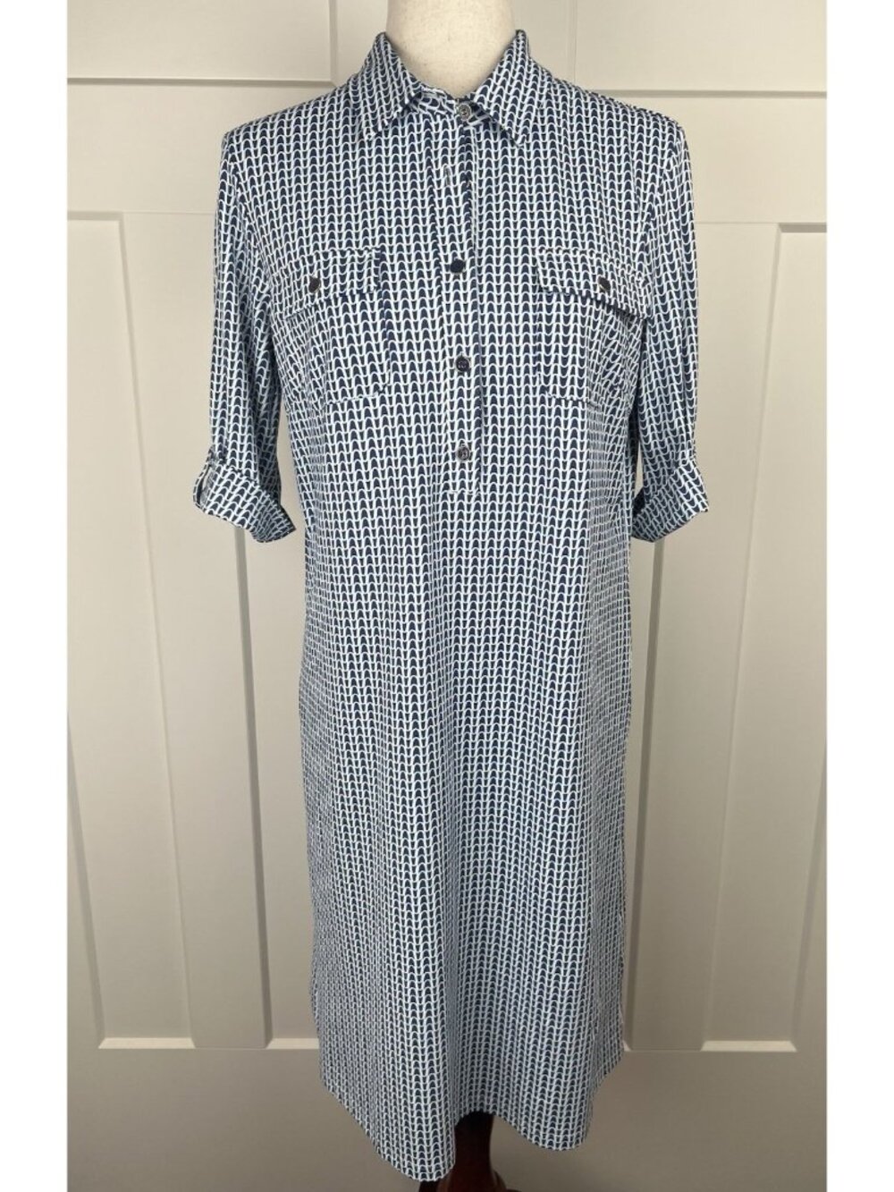 NWT J McLaughlin Lawrence Catalina Cloth Dress M Navy Light Blue Shirt Dress